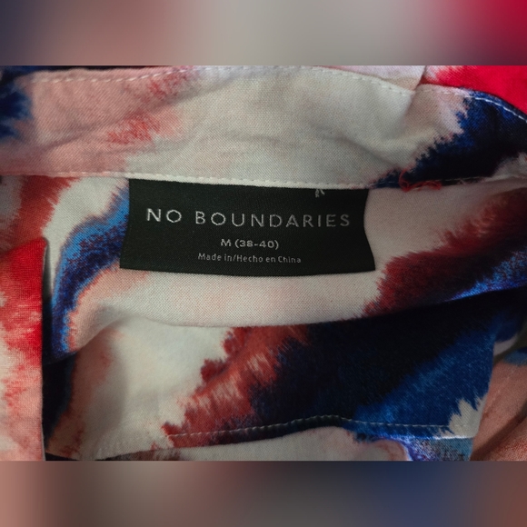 No Boundaries Button Up Red White Blue Mens Collared Shirt Medium - Picture 7 of 10